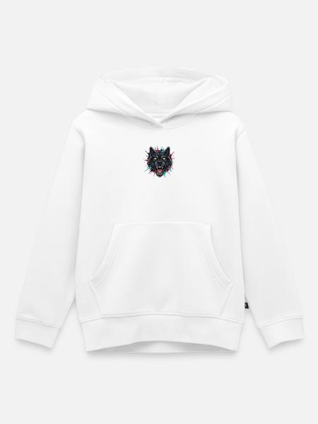 Neon-Wolfkopf Farbspritzer - Kinder Premium Organic Hoodie - Weiß