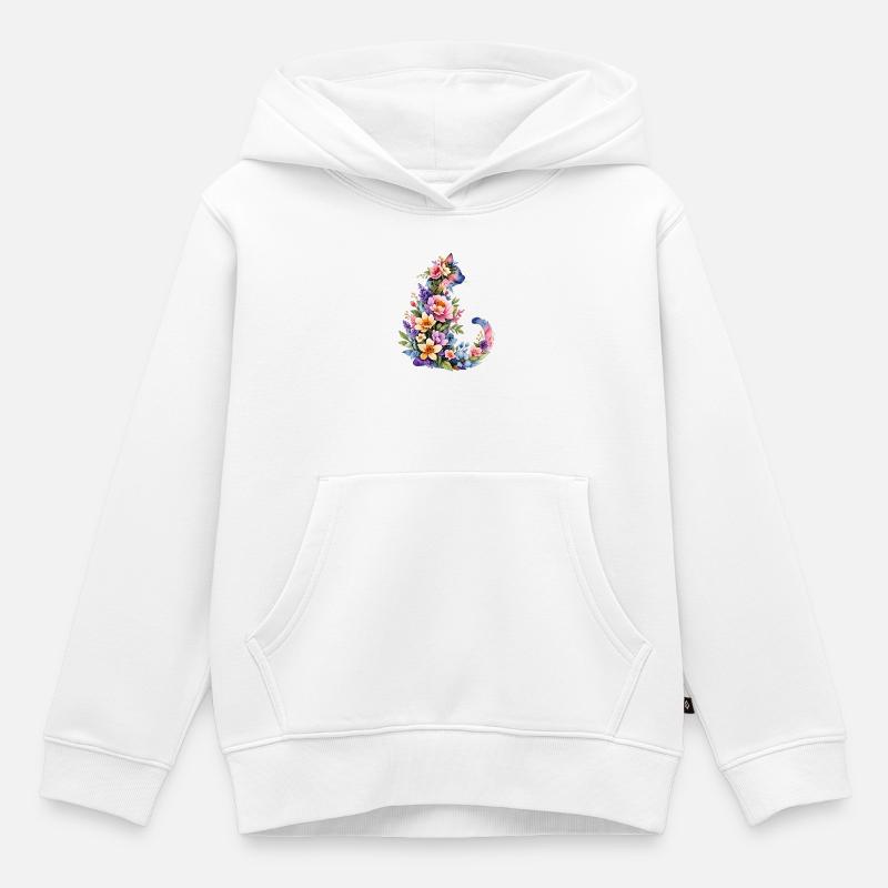 Fleurs aquarelles pour chats - Sweat Premium à capuche enfant bio - blanc