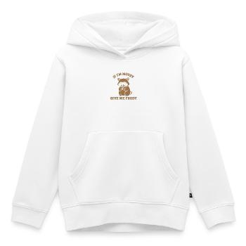 Raton laveur lunatique – Donnez-moi de la bonne bouffe - Sweat Premium à capuche enfant bio - blanc - Devant - AI Model Kid Female (0cm)