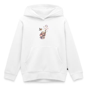 Baby Elefant bläst Blasen mit dem Vogel 🐘 🐦 - Kinder Premium Organic Hoodie - Weiß - Vorne - AI Model Kid Female (0cm)