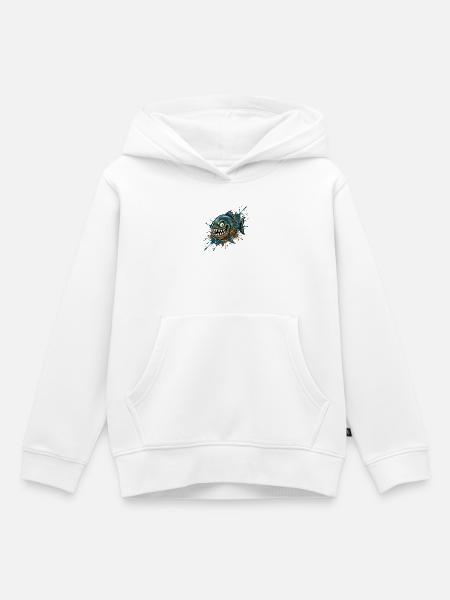 Mutiger Piranha mit Farbspritzern - Kinder Premium Organic Hoodie - Weiß