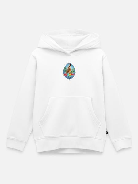 Hase, Ostereier und Kirschblüten Abbildung - Kinder Premium Organic Hoodie - Weiß