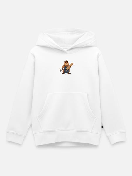 Biber Bauarbeiter mit Holzlatten - Kinder Premium Organic Hoodie - Weiß