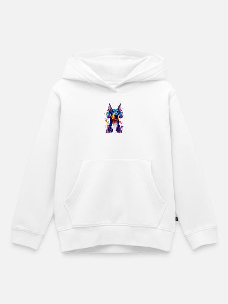 Dobermann mit Kopfhörern - Kinder Premium Organic Hoodie - Weiß