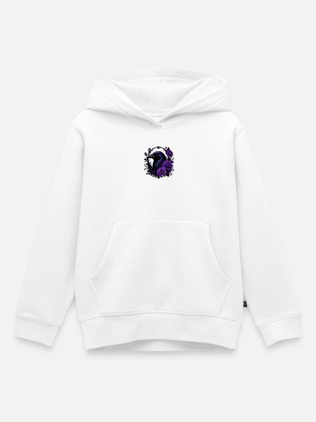 Nachtkrähe mit violetten Rosen - Kinder Premium Organic Hoodie - Weiß