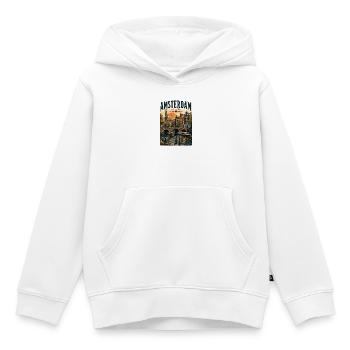 Coucher de soleil du canal d’Amsterdam - Sweat Premium à capuche enfant bio - blanc - Devant - AI Model Kid Female (0cm)