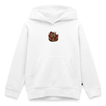 Chat sauvage d’automne dans le labyrinthe de feuilles - Sweat Premium à capuche enfant bio - blanc - Devant - AI Model Kid Female (0cm)