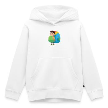Inscription scolaire : Garçon avec une sacoche surdimensionnée – Ki - Sweat Premium à capuche enfant bio - blanc - Devant - AI Model Kid Female (0cm)