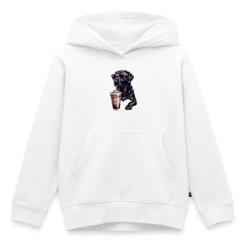 Coffee Dog avec des lunettes de soleil roses - Sweat Premium à capuche enfant bio - blanc - Devant - AI Model Kid Female (0cm)