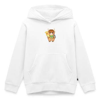 Vache Highland avec cône d’école et sacoche – École - Sweat Premium à capuche enfant bio - blanc - Devant - AI Model Kid Female (0cm)