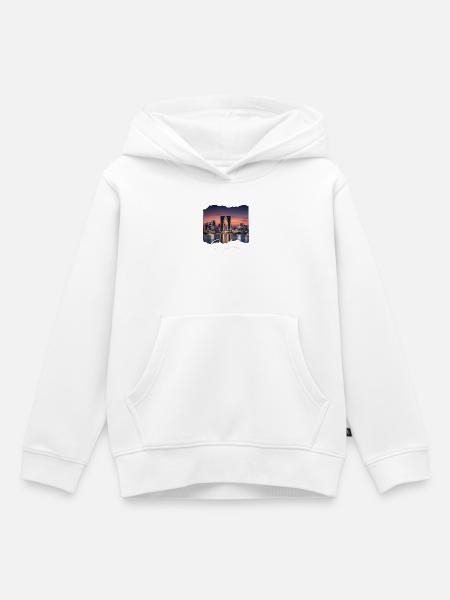 Suzhou Skyline Abendrot Script - Kinder Premium Organic Hoodie - Weiß