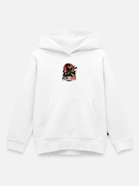 Play Loud Gitarren-Motiv - Kinder Premium Organic Hoodie - Weiß