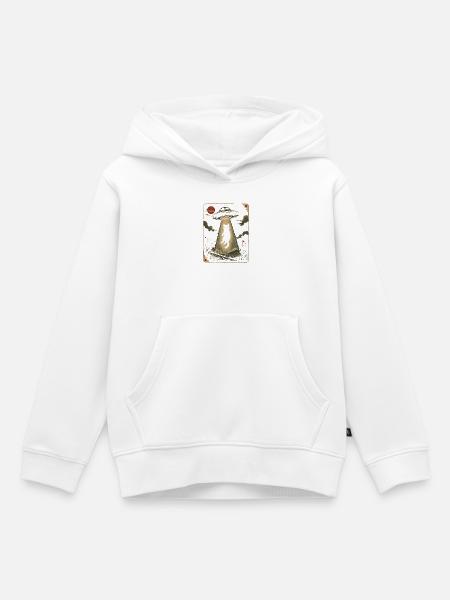 Schwarze Katze UFO Alien Im Lichtstrahl - Kinder Premium Organic Hoodie - Weiß
