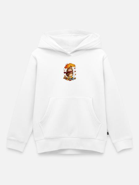 Igel im Regen – Niedliches Herbstmotiv - Kinder Premium Organic Hoodie - Weiß