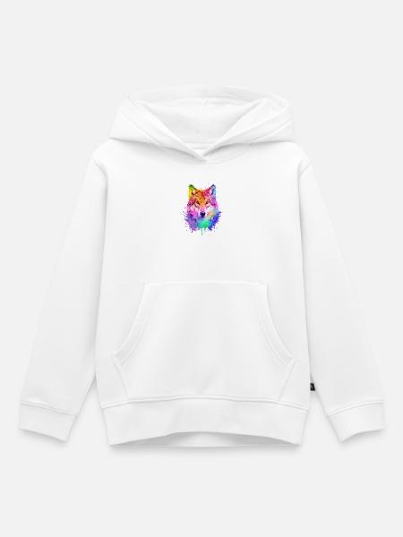 Wolf Aquarell Illustration - Kinder Premium Organic Hoodie - Weiß
