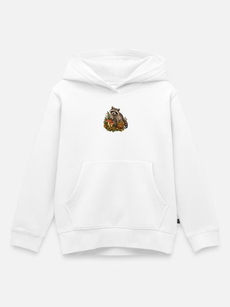 Waschbär beim Pilzsammeln - Kinder Premium Organic Hoodie - Weiß
