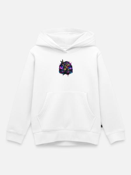 Techno Dinosaurier DJ mit Kopfhörern - Kinder Premium Organic Hoodie - Weiß