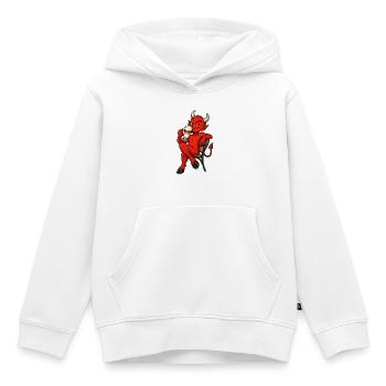 Teufel mit Latte Macchiato – Kaffee & Humor - Kinder Premium Organic Hoodie - Weiß - Vorne - AI Model Kid Female (0cm)