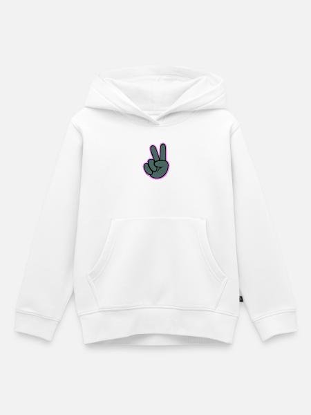 Peacezeichen Hand mit Pink Outline - Kinder Premium Organic Hoodie - Weiß