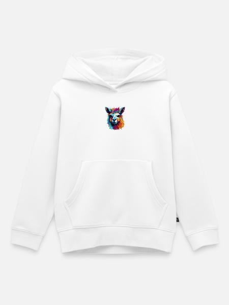 Bunter Llama Popart Muster - Kinder Premium Organic Hoodie - Weiß