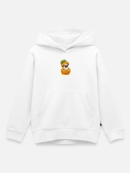 Süßer Mops mit Ananas Cartoon Sommer - Kinder Premium Organic Hoodie - Weiß