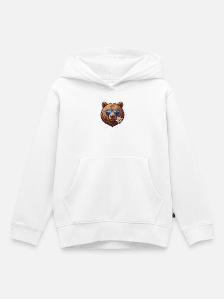 Bär mit Sonnenbrille mit Bergreflexion - Kinder Premium Organic Hoodie - Weiß