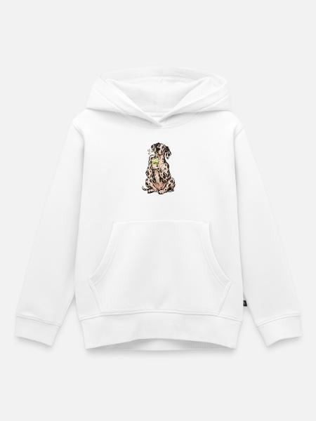 Deutsche Dogge mit Matcha Latte – Kaffeepause - Kinder Premium Organic Hoodie - Weiß
