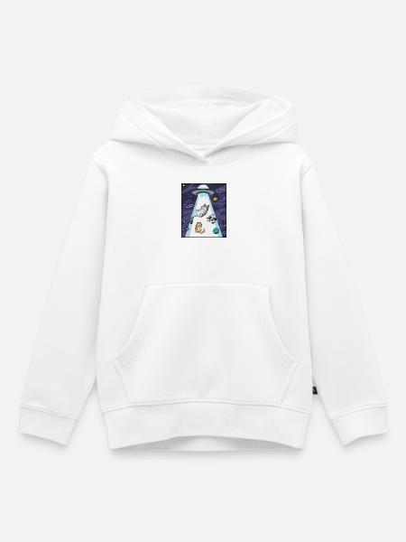 Katze UFO Entführung - Kinder Premium Organic Hoodie - Weiß