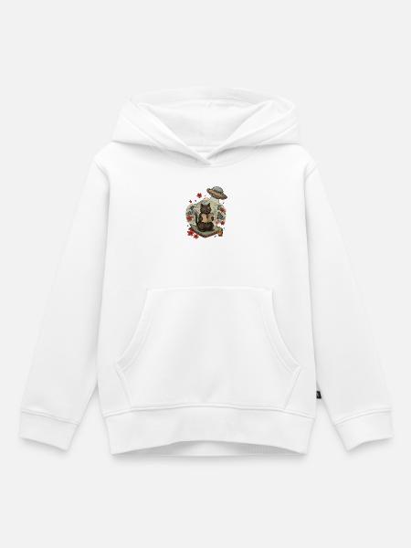 Katze liest Buch unter einem UFO - Kinder Premium Organic Hoodie - Weiß