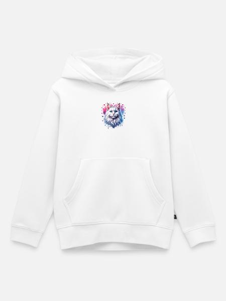 Herzblau Katzenporträt - Kinder Premium Organic Hoodie - Weiß