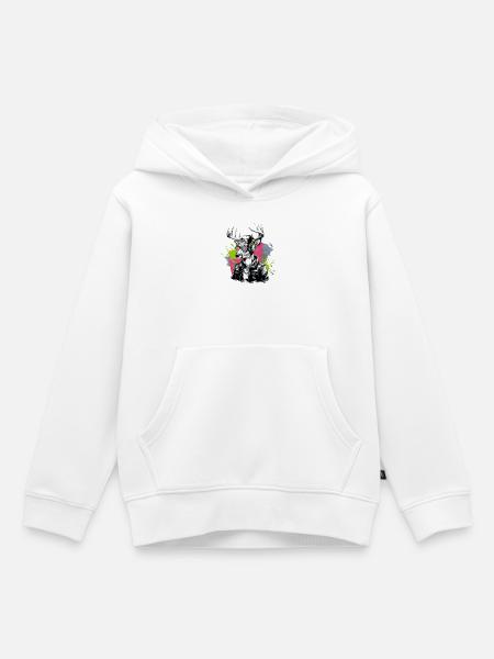 Stadthirsche mit Kopfhörern und Schutzbrille - Kinder Premium Organic Hoodie - Weiß
