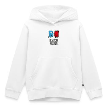 Drôles de perceurs, piercing, j’adore vos piercings - Sweat Premium à capuche enfant bio - blanc - Devant - AI Model Kid Female (0cm)