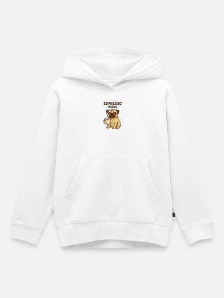 Espresso Modus Pug - Kinder Premium Organic Hoodie - Weiß
