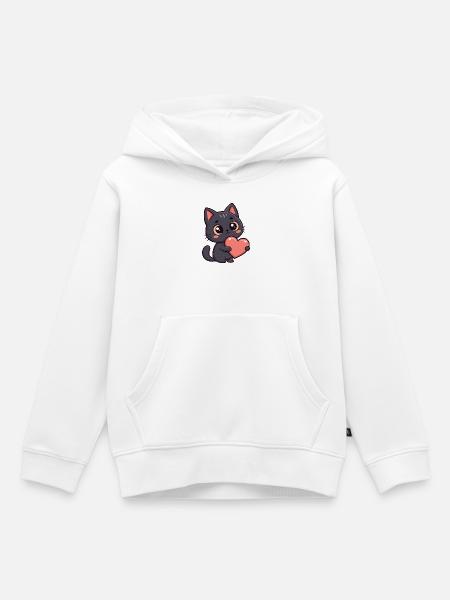 Schwarzes Katzenherz - Kinder Premium Organic Hoodie - Weiß