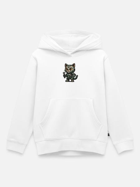 Retro RoboKatze mit Werkzeug - Kinder Premium Organic Hoodie - Weiß