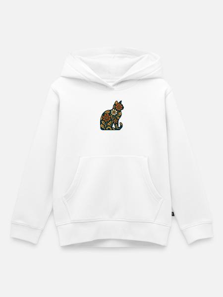 Blumenkatze Indigo - Kinder Premium Organic Hoodie - Weiß