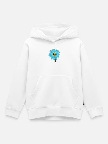 Marguerite Bleue - Sweat Premium à capuche enfant bio - blanc