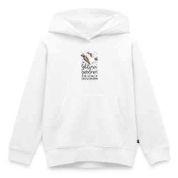 Inscription scolaire : licorne à école née à paillettes - Sweat Premium à capuche enfant bio - blanc - Devant - AI Model Kid Female (0cm)