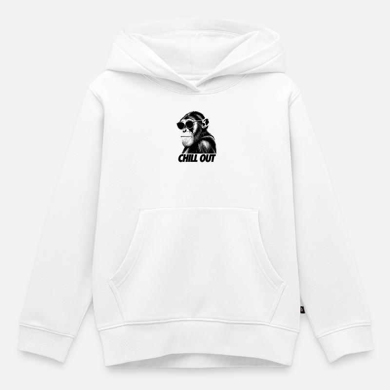 Singe Chill Out - Chimpanzé cool avec des lunettes de soleil - Sweat Premium à capuche enfant bio - blanc
