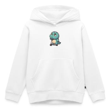 Süßer Dino Trex Roller Cartoon Langeweile  - Kinder Premium Organic Hoodie - Weiß - Vorne - AI Model Kid Female (0cm)