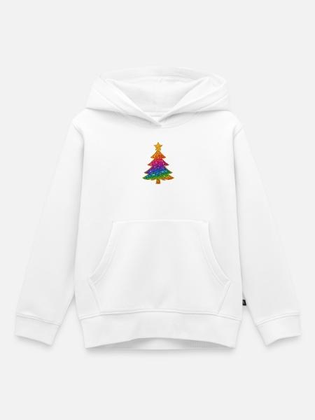 Regenbogen Glitzer Tannenbaum - Kinder Premium Organic Hoodie - Weiß