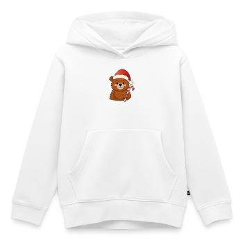 Petit ours de Noël mignon avec une canne d’orge d’orge - Sweat Premium à capuche enfant bio - blanc - Devant - AI Model Kid Female (0cm)