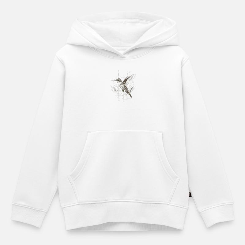 Colibri géométrique avec filet - Sweat Premium à capuche enfant bio - blanc