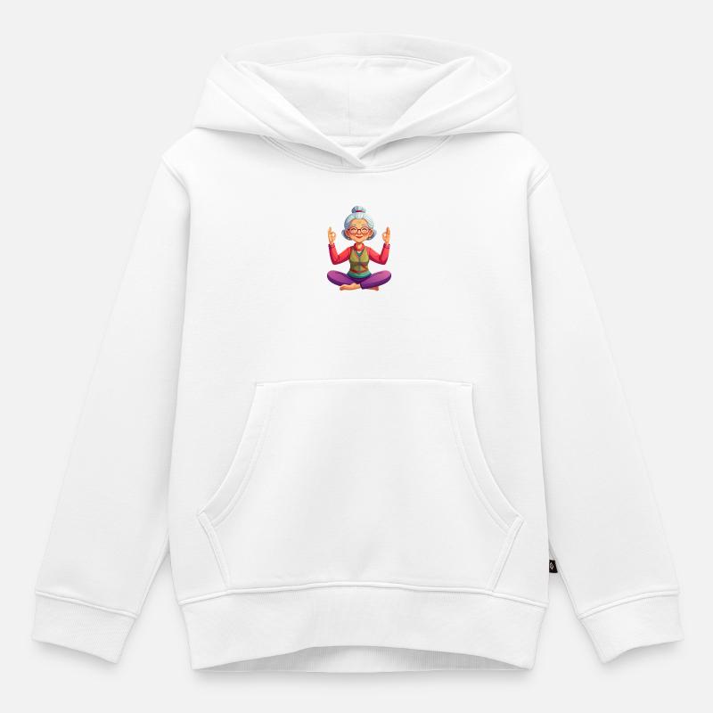 Grand-mère médite - Sweat Premium à capuche enfant bio - blanc