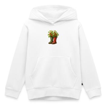 Motif de plants de tomates dans le jardin des bottes de caoutchouc - Sweat Premium à capuche enfant bio - blanc - Devant - AI Model Kid Female (0cm)