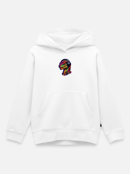 Velociraptor mit Over-Ear Kopfhörer - Kinder Premium Organic Hoodie - Weiß
