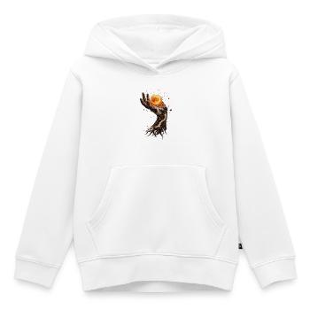 Main biomécanique solaire - Sweat Premium à capuche enfant bio - blanc - Devant - AI Model Kid Female (0cm)