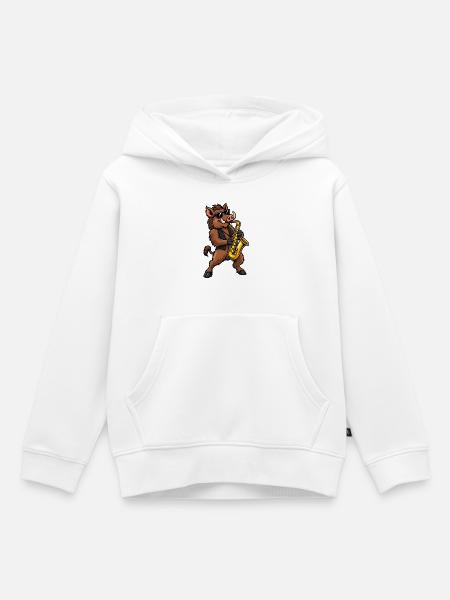 Wildschwein mit Saxophon - Kinder Premium Organic Hoodie - Weiß
