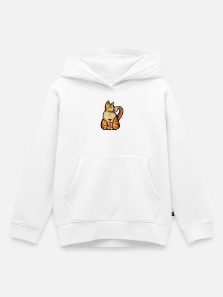 Aquarell-Orange-Katze mit Herz-Umarmung - Kinder Premium Organic Hoodie - Weiß