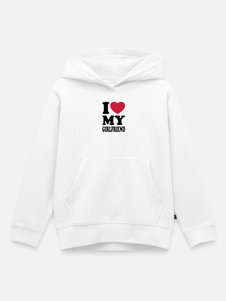 I love my girlfriend - J'aime mon amie - Sweat Premium à capuche enfant bio - blanc